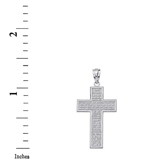 Solid White Gold The Lord's Our Father Prayer Cross Pendant Necklace