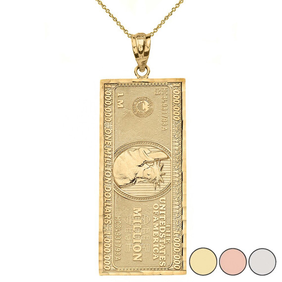 Double Sided Million Dollar Bill Money Pendant Necklace(Large) in Gold (Yellow/Rose/White)