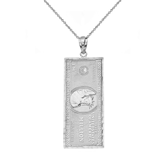 Sterling Silver Double Sided Million Dollar Bill Money Pendant Necklace (Small)