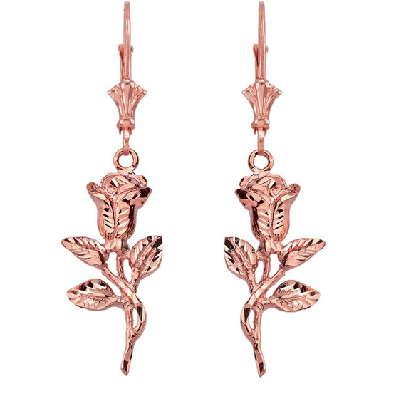 Sparkle Cut Rose Leverback Earrings(Available in Two-Tone/Yellow/Rose/White Gold)