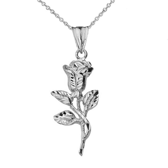 Sparkle Cut Rose Pendant Necklace Set in Sterling Silver