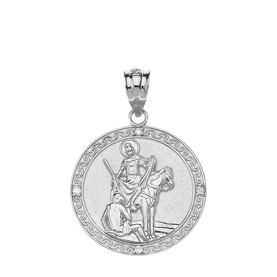 Engravable Diamond Saint Martin of Tours Pray For Us Circle Pendant Necklace  (1.04") in Gold (Yellow/Rose/White)