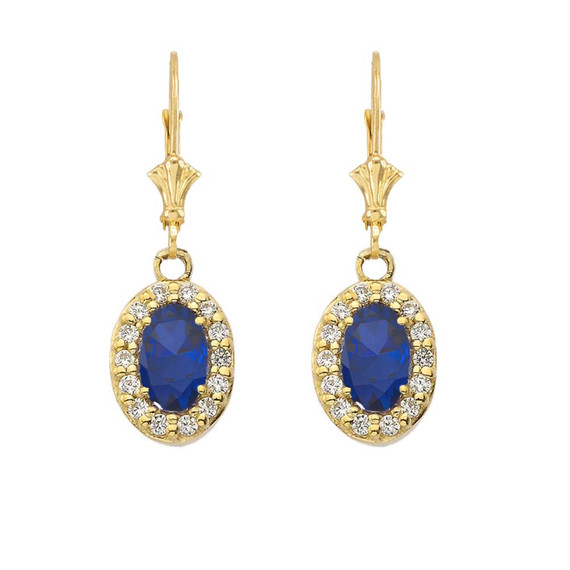 Yellow Gold Diamond and Genuine Gemstones Oval Leverback Earrings( Available In 5 Different Gemstones)