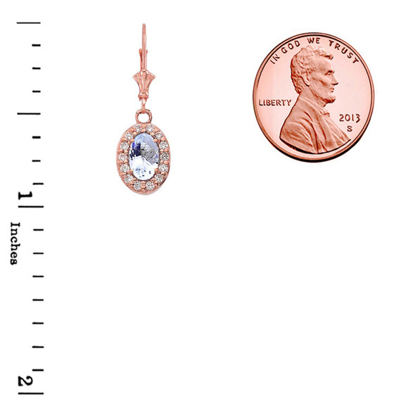 Diamond and Gemstone Oval Leverback Earrings in Rose Gold