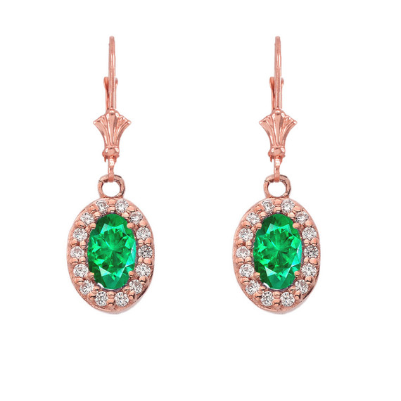 Diamond and Gemstone Oval Leverback Earrings in Rose Gold