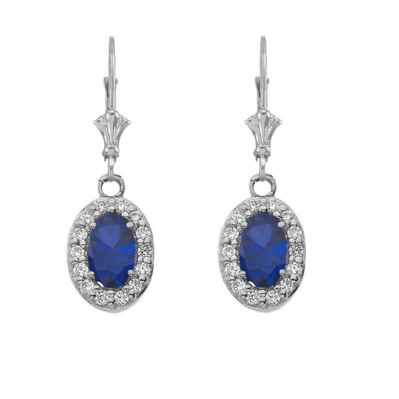 Diamond and Gemstone Oval Leverback Earrings in White Gold