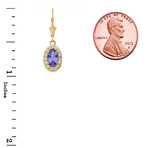 Diamond and Tanzanite Oval Pendant Necklace and Earrings Set in Yellow Gold