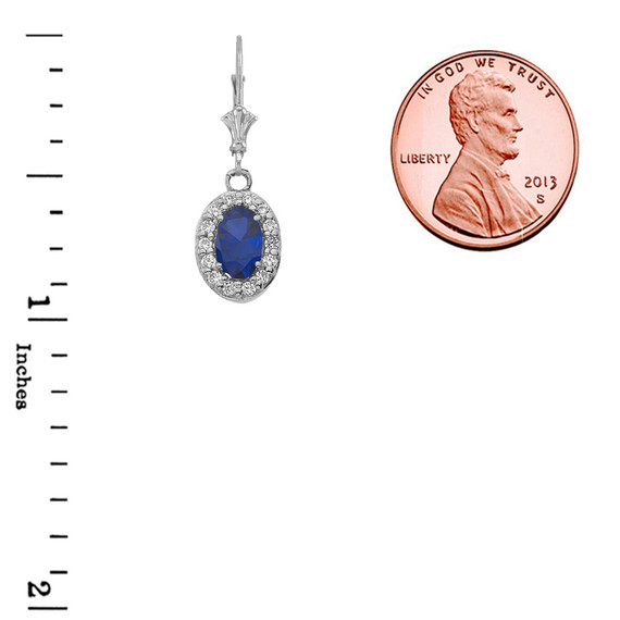 Diamond and Sapphire Oval Pendant Necklace and Earrings Set in 14K White Gold