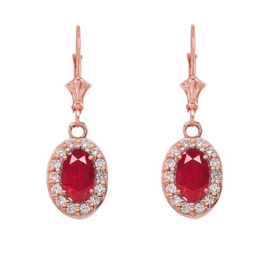 Diamond and Ruby Oval Pendant Necklace and Earrings Set in 14k Rose  Gold