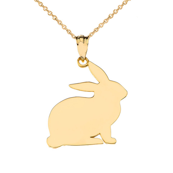 High Polished Bunny Pendant Necklace in Yellow Gold