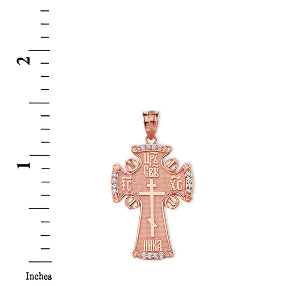 Diamond ICXC NIKA Eastern Orthodox Cross Pendant Necklace in Gold (Yellow/Rose/White)