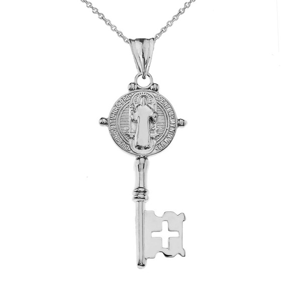 Saint Benedict Double Sided Cross Key Pendant Necklace in Sterling Silver