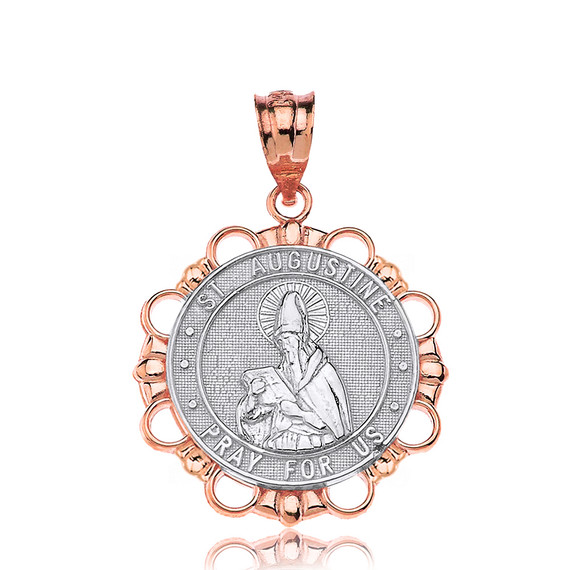 Two Tone Rose Gold Saint Augustine Patron Saint Of Brewers Pray For Us Medallion Pendant