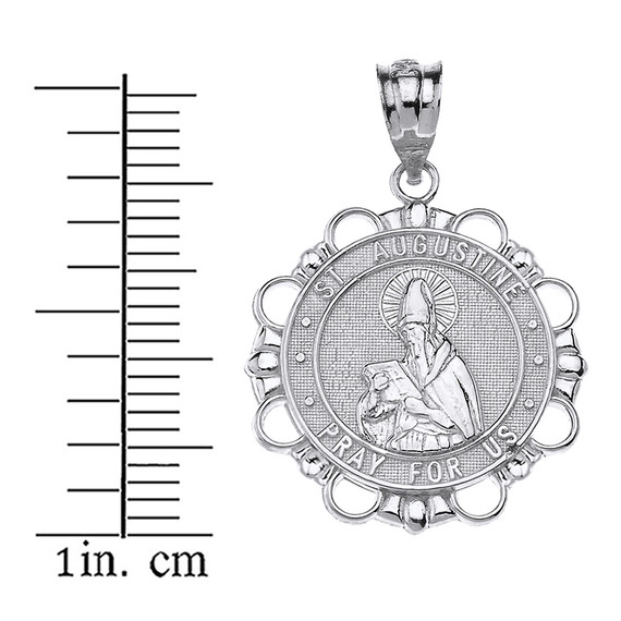 .925 Sterling Silver Saint Augustine Patron Saint Of Brewers Pray For Us Medallion Pendant with measurement