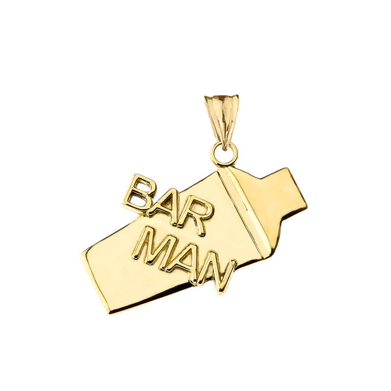 Cocktail Shaker Bar Man Pendant Necklace in Yellow Gold