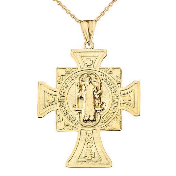 Saint Benito de Jesus Pendant Necklace in Yellow Gold