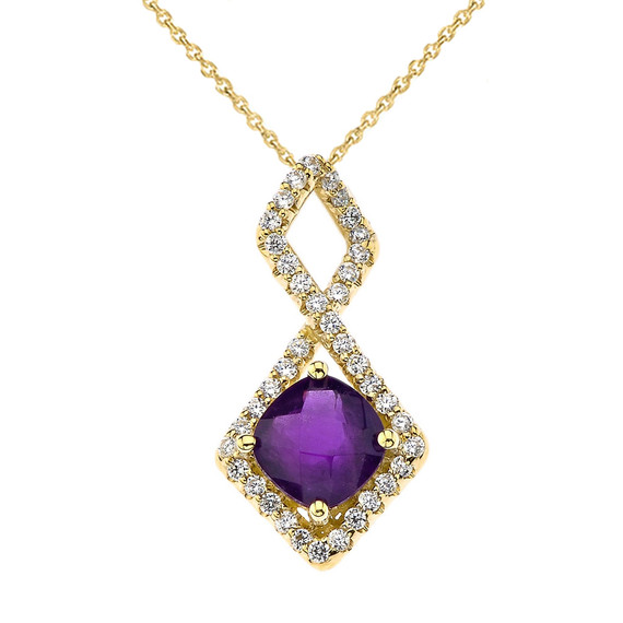 Mod-Chic Infinity Genuine Checkerboard Amethyst Pendant Necklace in Yellow Gold