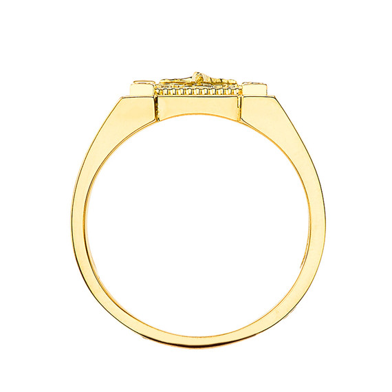Mens Diamond Cross Ring in Solid Gold