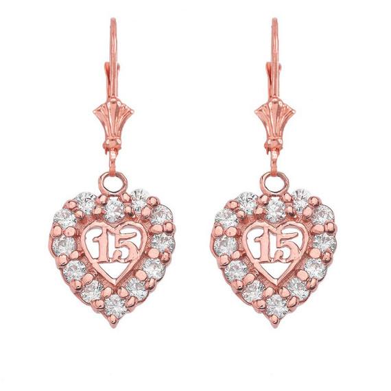 "15 Años" Quinceañera Heart Earrings(Available in Yellow/Rose/White Gold)