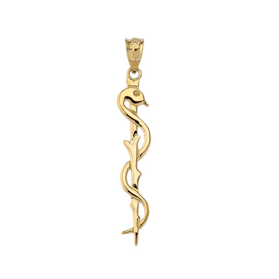 Asclepius Medicine Symbol Pendant Necklace in Yellow Gold