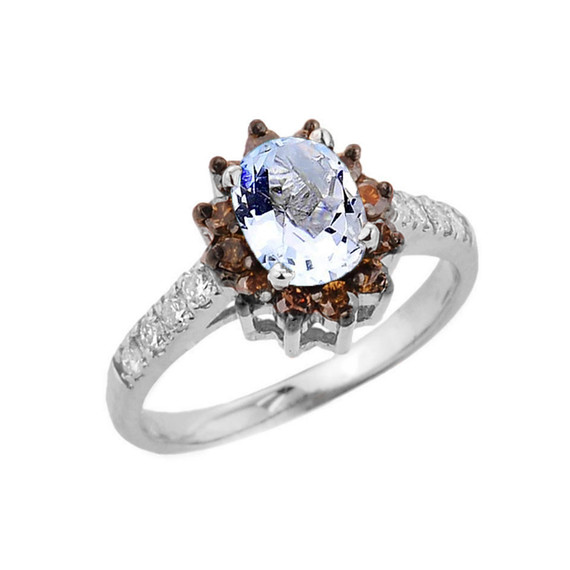 Coffee Genuine Diamond and Personalized Genuine Birthstone Ring In Sterling Silver