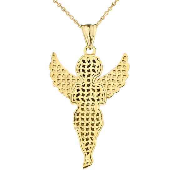 Yellow Gold Angel Diamond Pendant Necklace with caged back