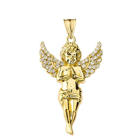Yellow Gold Angel Pendant with Cubic Zirconia