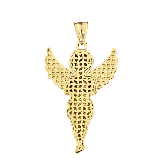 Yellow Gold Angel Pendant with Cubic Zirconia with caged back