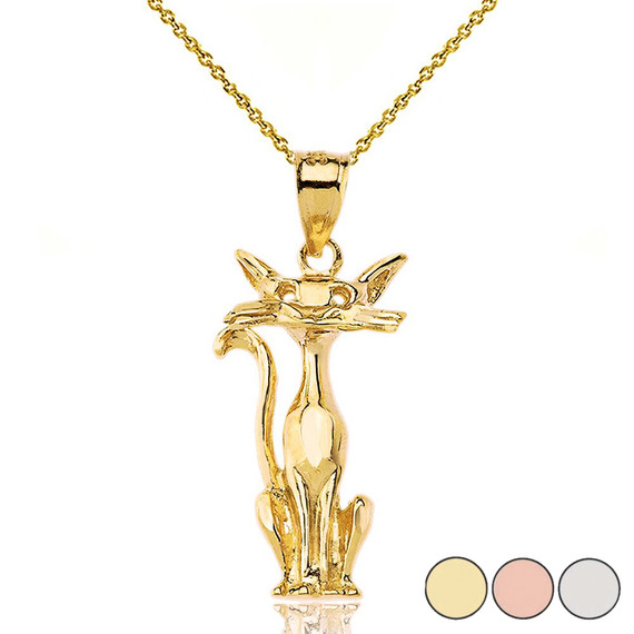 Gold Sparkle Cut Cat Pendant Necklace (Available in Yellow/Rose/White Gold)