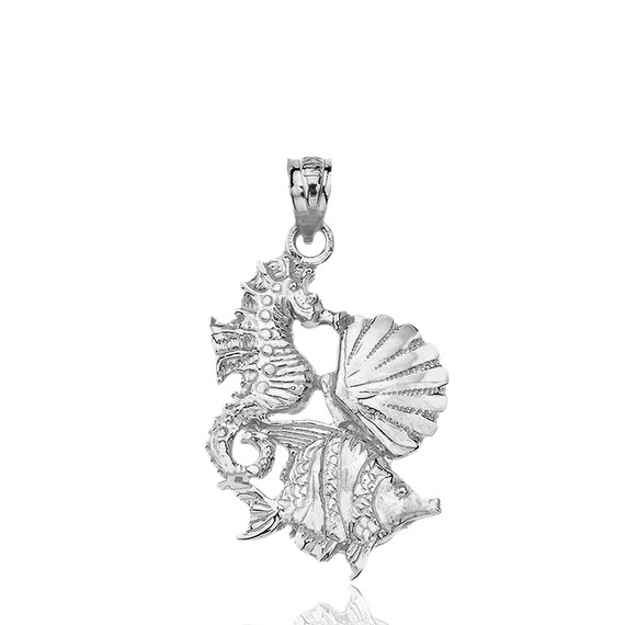Sterling Silver Seahorse Clam and Fish Pendant Necklace