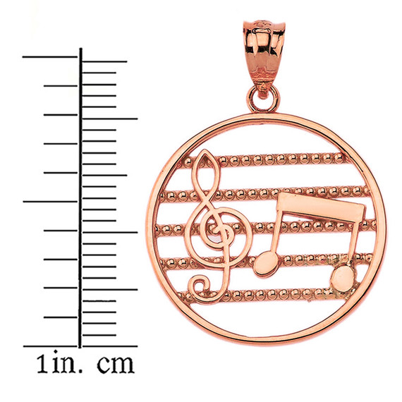 Solid Rose Gold Music Notes Circle Pendant Necklace