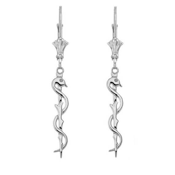 Asclepius Medicine Symbol Earrings in Sterling Silver
