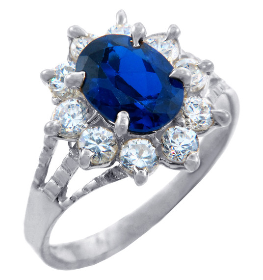 Princess Diana Blue Sapphire White Gold CZ Ring