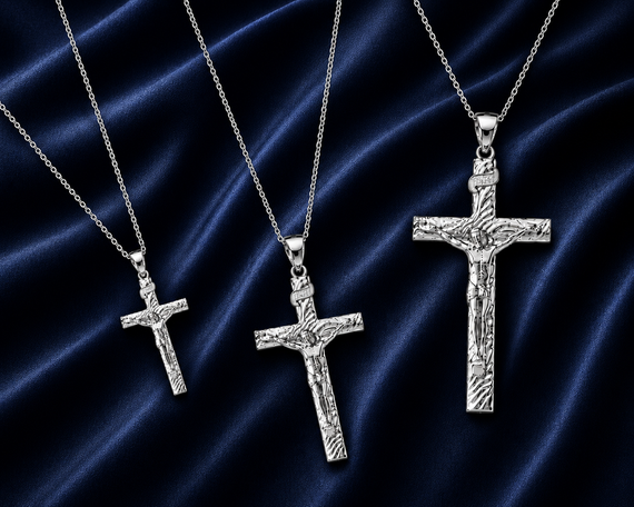 Silver Crucifix Pendant Jesus Cross Necklace (1.18")