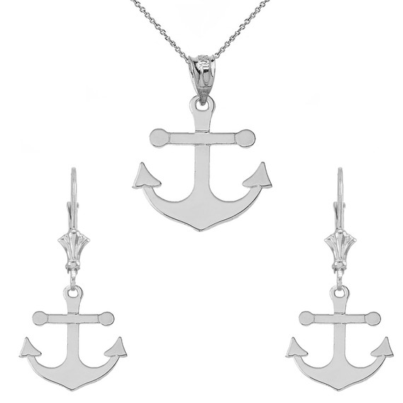 Dainty Sleek Anchor Pendant Necklace Set in Sterling Silver