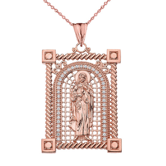 Cubic Zirconia Saint Mary Pendant Necklace in Gold (Yellow/Rose/White)