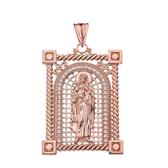 Cubic Zirconia Saint Mary Pendant Necklace in Gold (Yellow/Rose/White)