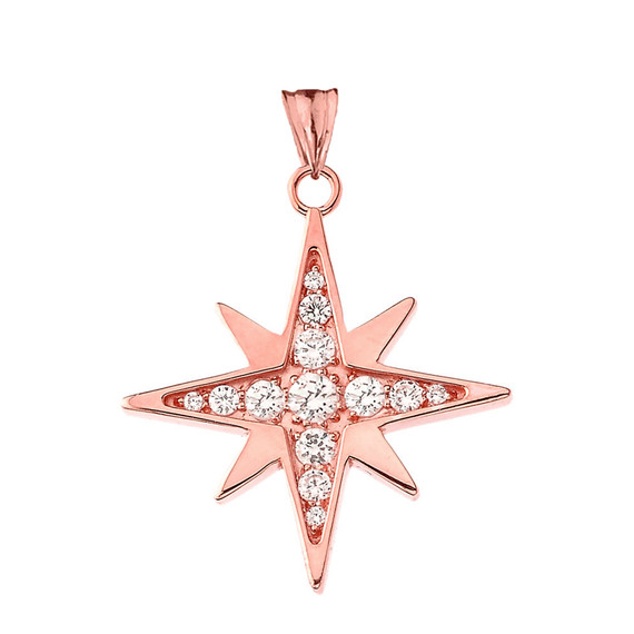 Cubic Zirconia North Star Pendant Necklace in Rose Gold