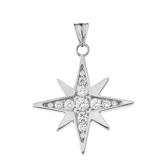 Cubic Zirconia North Star Pendant Necklace in Sterling Silver