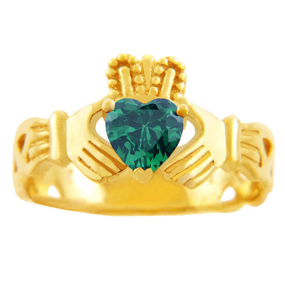 Gold Claddagh Trinity Band with Heart Birthstones