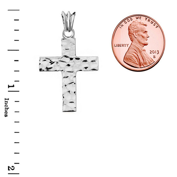 Hammered Solid Cross in White Gold (1.3")