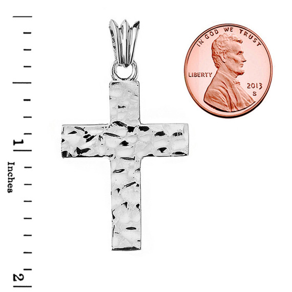 Hammered Solid Cross in White Gold (1.8")