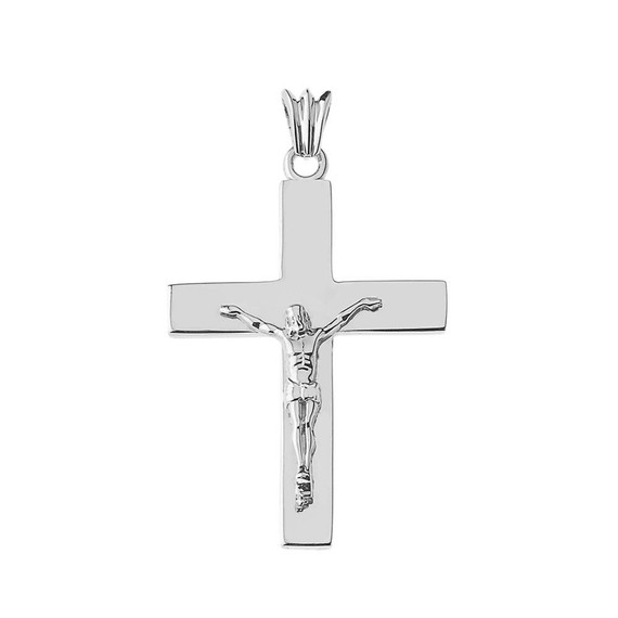 Solid Cross in Crucifix White Gold (1.8")