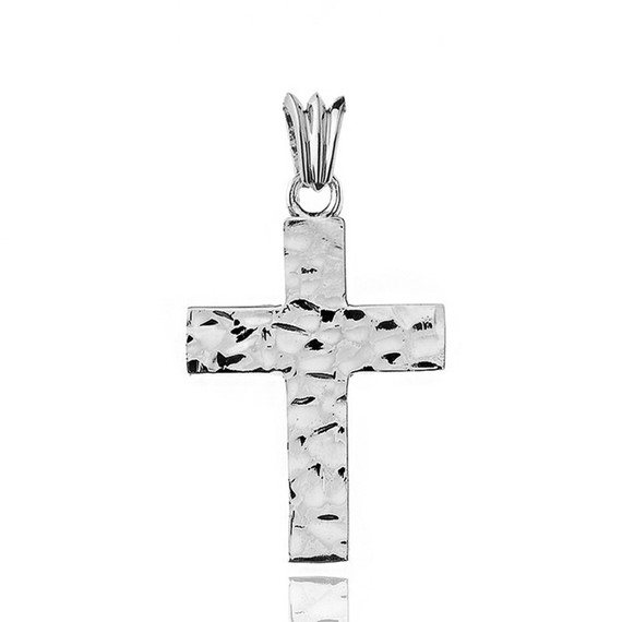 Hammered Solid Cross in Sterling Silver (1.8")