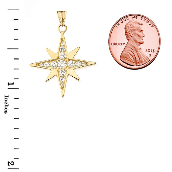 Solid Gold Diamond North Star Pendant Necklace(Available In Yellow/Rose/White Gold)