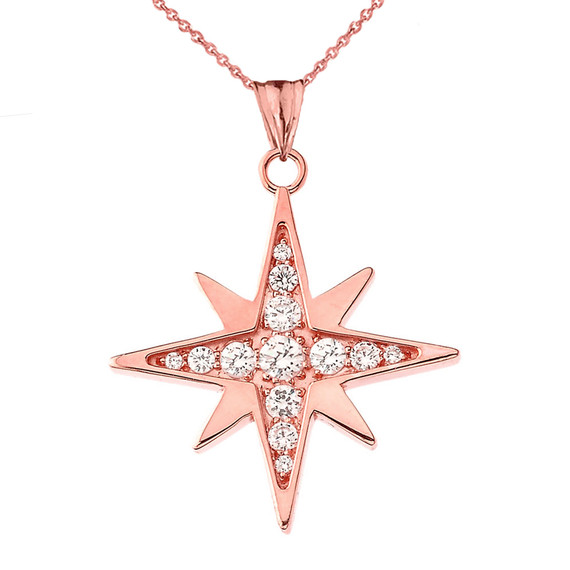 Diamond North Star Pendant Necklace in  Gold (Yellow/Rose/White)