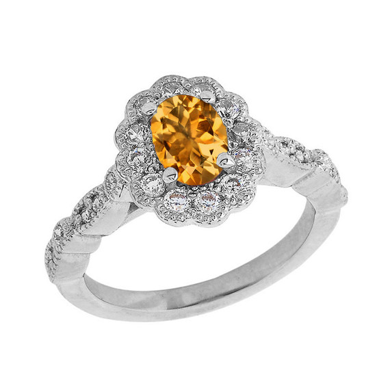 Vintage Style Genuine Citrine Stone Ring in Sterling Silver