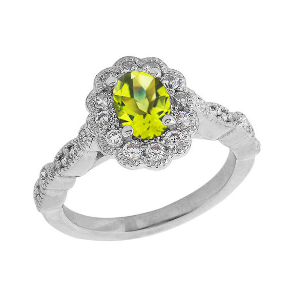 Vintage Style Genuine Peridot Stone Ring in Sterling Silver