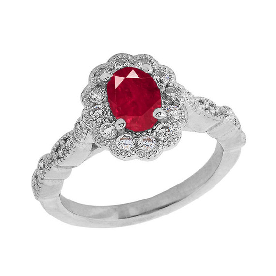 Vintage Style Genuine Ruby Stone Ring in Sterling Silver