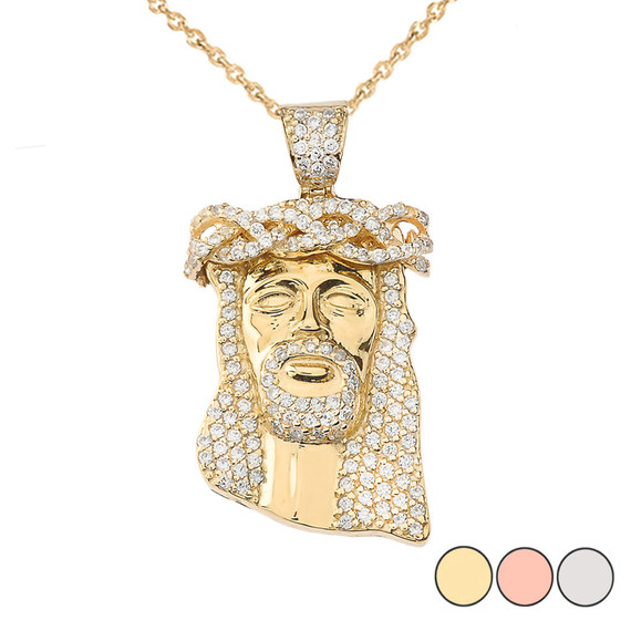 Diamond Jesus Pendant Necklace in Gold (Yellow/Rose/White)